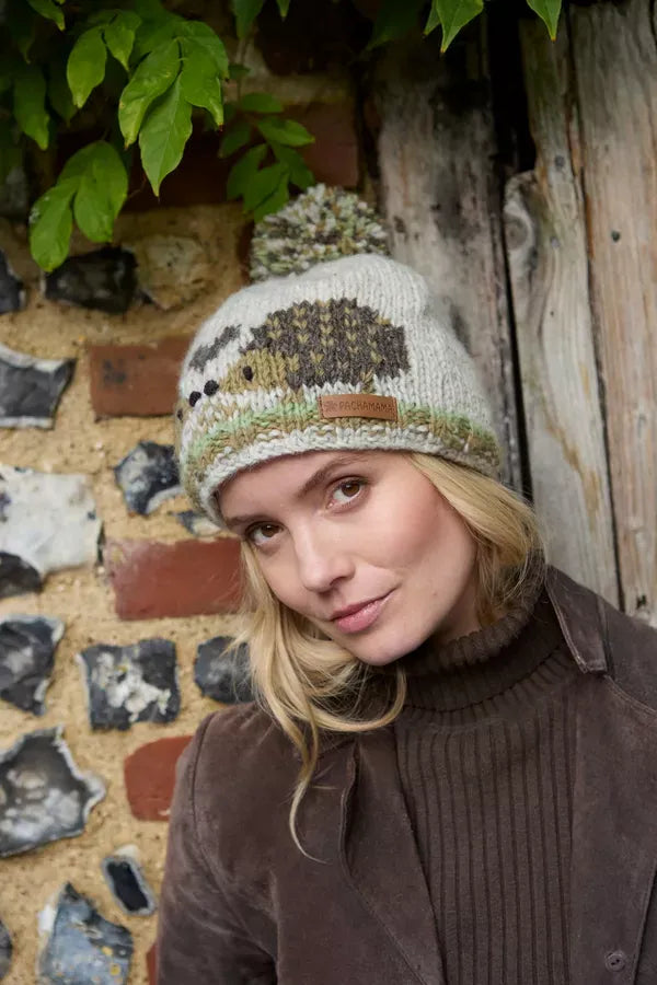 luscious scarves wool hat Pachamama Hedgehogs Bobble Hat , Handknitted , Fairtrade