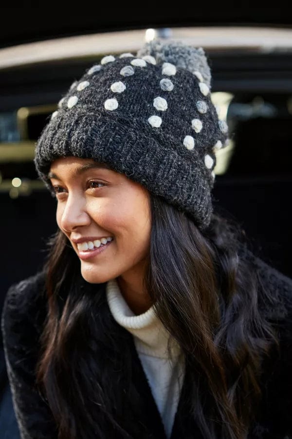 luscious scarves wool hat Pachamama Kew Bobble Beanie Charcoal , Handmade, Fairtrade