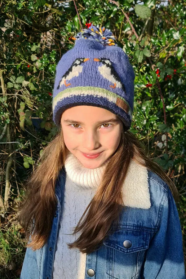 luscious scarves wool hat Pachamama Kids Animal Bobble Hat Puffin, Fair Trade