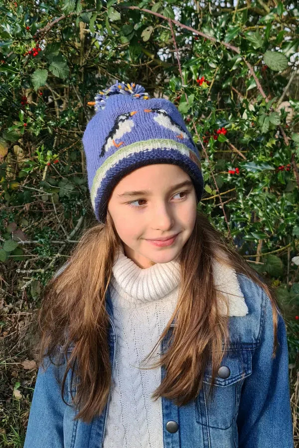 luscious scarves wool hat Pachamama Kids Animal Bobble Hat Puffin, Fair Trade