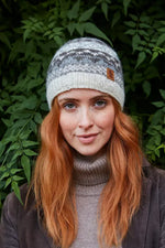 Load image into Gallery viewer, luscious scarves wool hat Pachamama Ladies Classic Fairisle Beanie, Natural , Handknitted , Fairtrade
