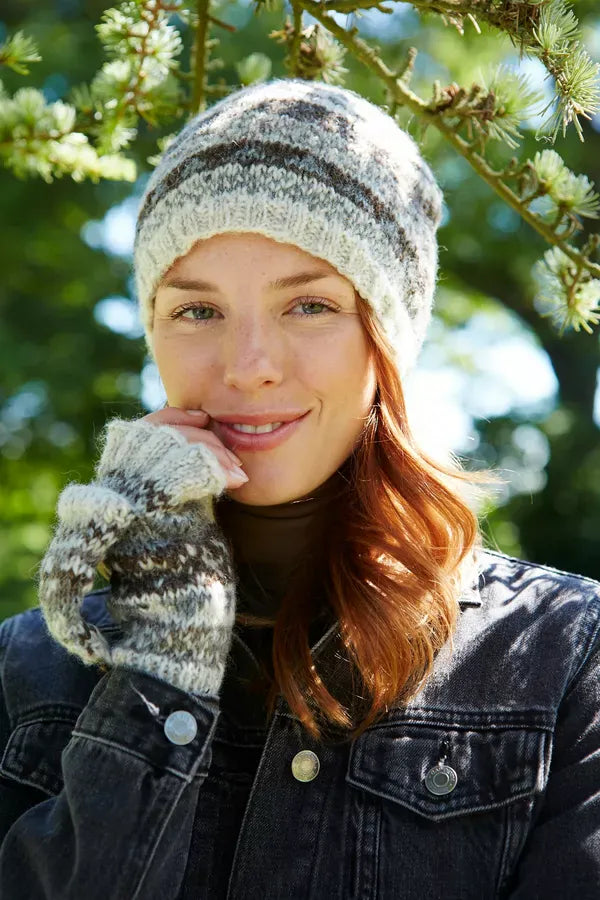 luscious scarves wool hat Pachamama Ladies Classic Fairisle Beanie, Natural , Handknitted , Fairtrade