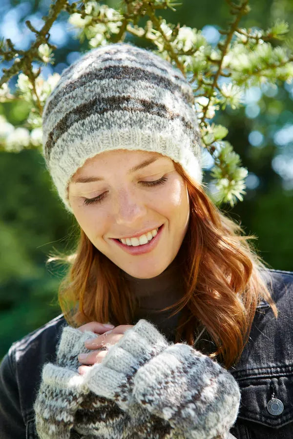 luscious scarves wool hat Pachamama Ladies Classic Fairisle Beanie, Natural , Handknitted , Fairtrade
