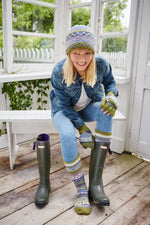 Load image into Gallery viewer, luscious scarves wool hat Pachamama Ladies Classic Fairisle Beanie, Olive Green , Handknitted , Fairtrade
