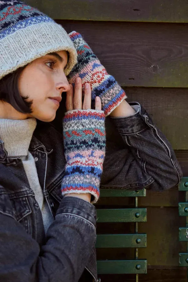 luscious scarves wool hat Pachamama Ladies Classic Fairisle Roll Back Beanie, Oatmeal, Handknitted , Fairtrade