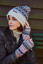 Load image into Gallery viewer, luscious scarves wool hat Pachamama Ladies Classic Fairisle Roll Back Beanie, Oatmeal, Handknitted , Fairtrade
