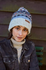 Load image into Gallery viewer, luscious scarves wool hat Pachamama Ladies Classic Fairisle Roll Back Beanie, Oatmeal, Handknitted , Fairtrade
