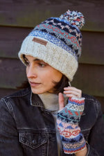 Load image into Gallery viewer, luscious scarves wool hat Pachamama Ladies Classic Fairisle Roll Back Beanie, Oatmeal, Handknitted , Fairtrade
