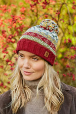 Load image into Gallery viewer, luscious scarves wool hat Pachamama Ladies Classic Fairisle Roll Back Bobble Beanie , Rust Red , Handknitted , Fairtrade
