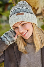 Load image into Gallery viewer, luscious scarves wool hat Pachamama Ladies Classic Fairisle Rollback Bobble Beanie, Natural , Handknitted , Fairtrade
