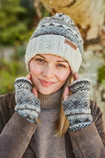 Load image into Gallery viewer, luscious scarves wool hat Pachamama Ladies Classic Fairisle Rollback Bobble Beanie, Natural , Handknitted , Fairtrade
