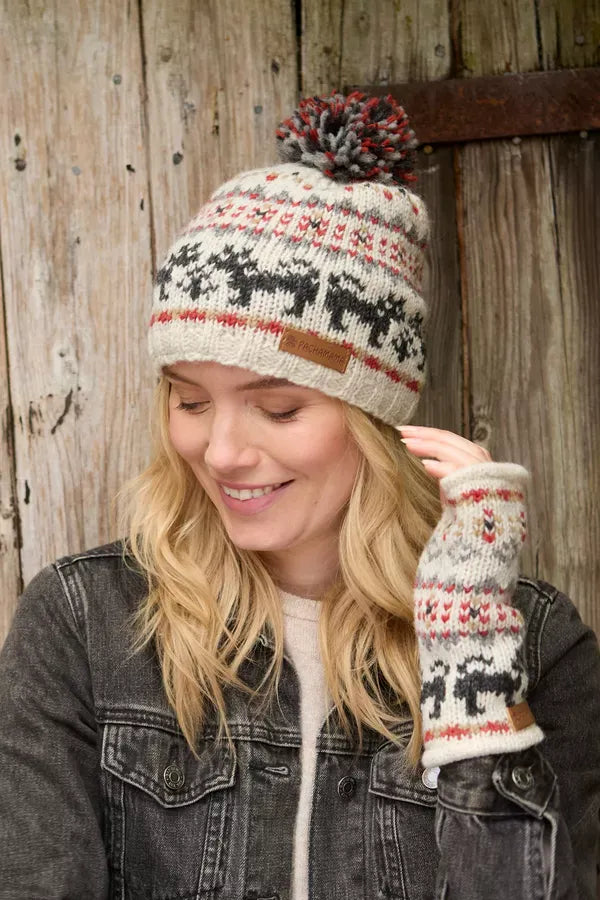 luscious scarves wool hat Pachamama Ladies Crafty Cat Bobble Beanie , Handknitted , Fairtrade