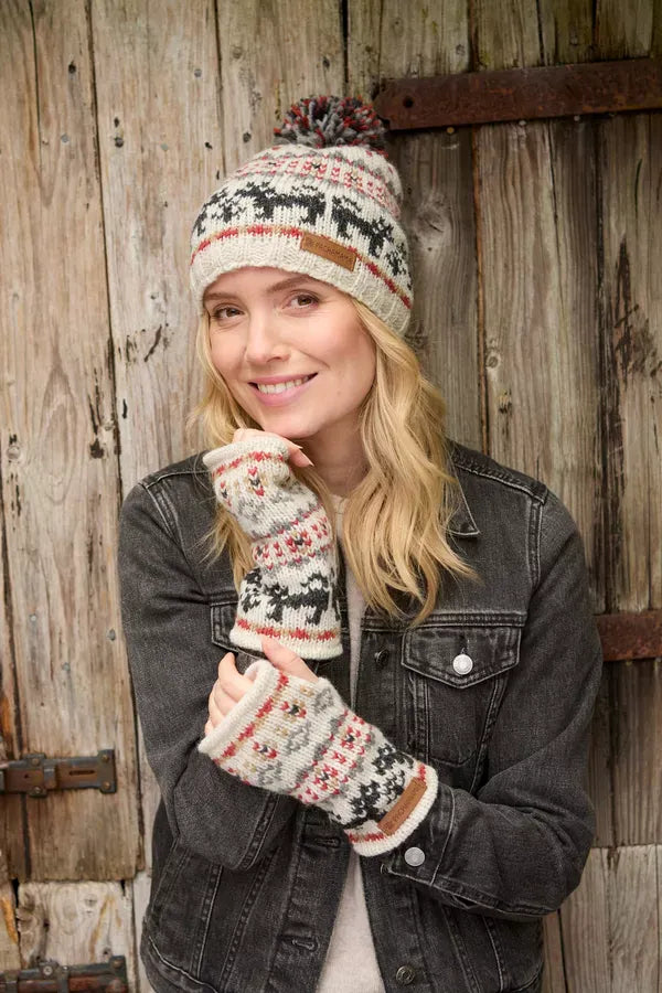 luscious scarves wool hat Pachamama Ladies Crafty Cat Bobble Beanie , Handknitted , Fairtrade