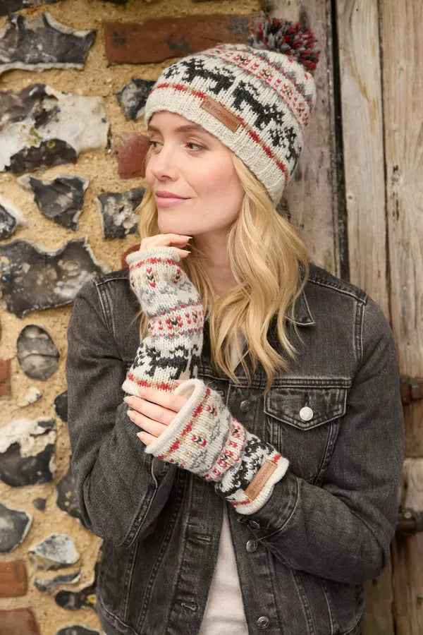 luscious scarves wool hat Pachamama Ladies Crafty Cat Bobble Beanie , Handknitted , Fairtrade