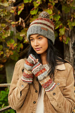 Load image into Gallery viewer, luscious scarves wool hat Pachamama Ladies Fairisle Roll Back Bobble Beanie, Grey , Handknitted , Fairtrade
