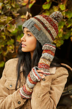 Load image into Gallery viewer, luscious scarves wool hat Pachamama Ladies Fairisle Roll Back Bobble Beanie, Grey , Handknitted , Fairtrade
