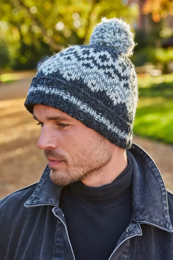 luscious scarves wool hat Pachamama Men's Jorvik Bobble Beanie Charcoal, Handmade , Fairtrade