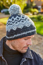 Load image into Gallery viewer, luscious scarves wool hat Pachamama Men&#39;s Jorvik Bobble Beanie Charcoal, Handmade , Fairtrade
