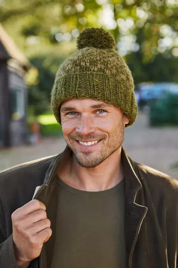 luscious scarves wool hat Pachamama Mens New Forrest , Moss, Handknitted , Fairtrade