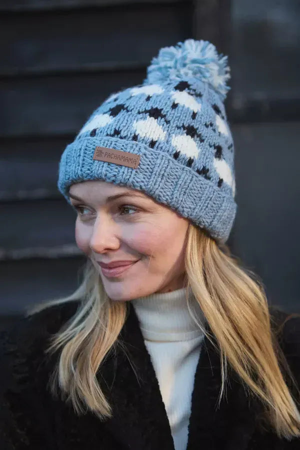 luscious scarves wool hat Pachamama Sheep (Merino) Roll Back Beanie Blue