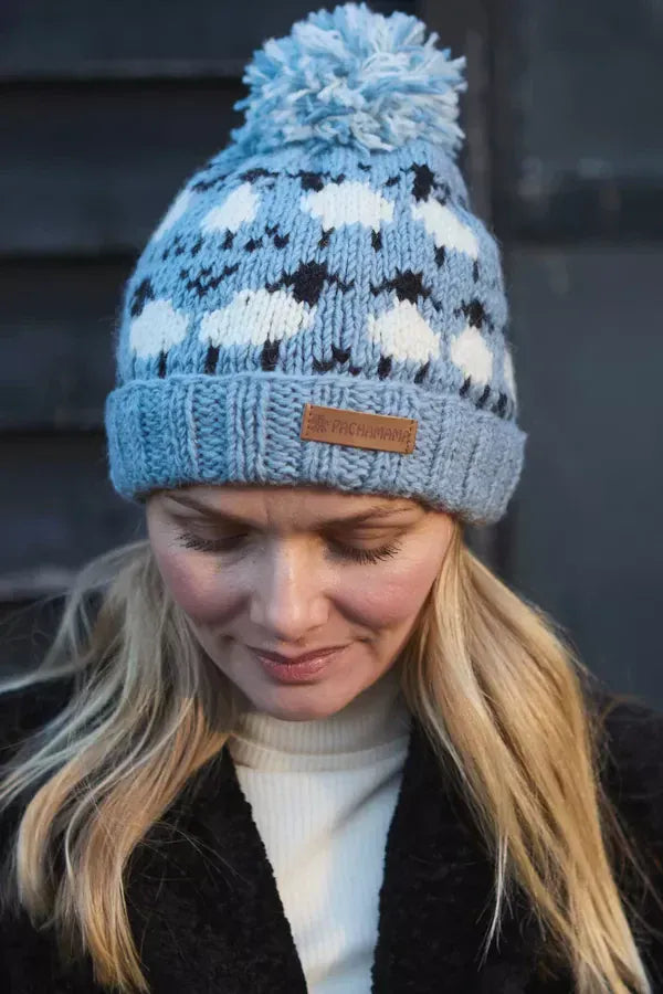 luscious scarves wool hat Pachamama Sheep (Merino) Roll Back Beanie Blue