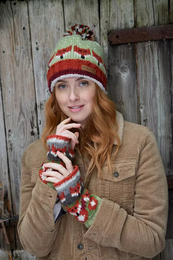 luscious scarves wool hat Pachamama Skulk Of Foxes Roll Back Bobble Hat , Handknitted , Fairtrade