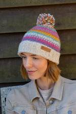 Load image into Gallery viewer, luscious scarves wool hat Pachamama Villarica Roll Back Bobble Hat , Handknitted , Fairtrade
