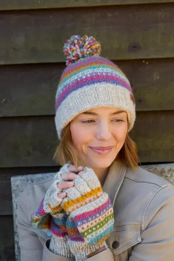 luscious scarves wool hat Pachamama Villarica Roll Back Bobble Hat , Handknitted , Fairtrade