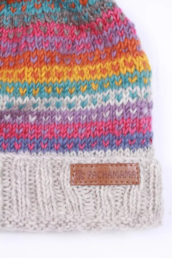 luscious scarves wool hat Pachamama Villarica Roll Back Bobble Hat , Handknitted , Fairtrade