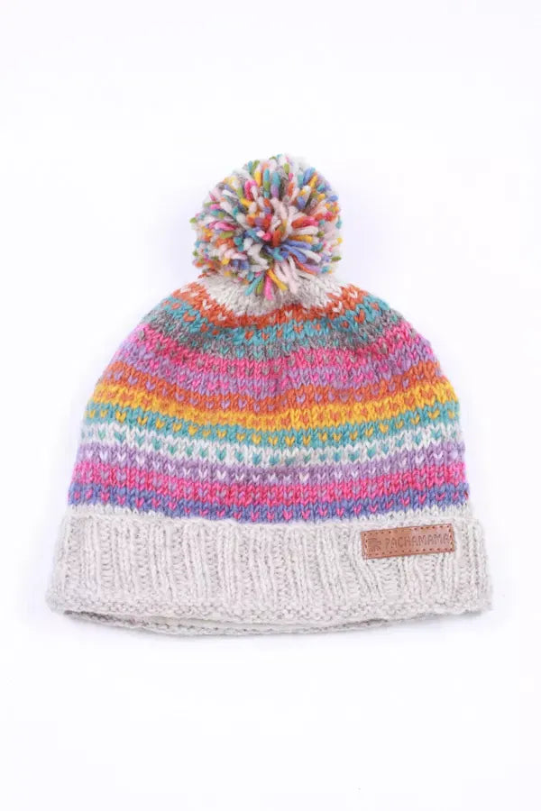 luscious scarves wool hat Pachamama Villarica Roll Back Bobble Hat , Handknitted , Fairtrade