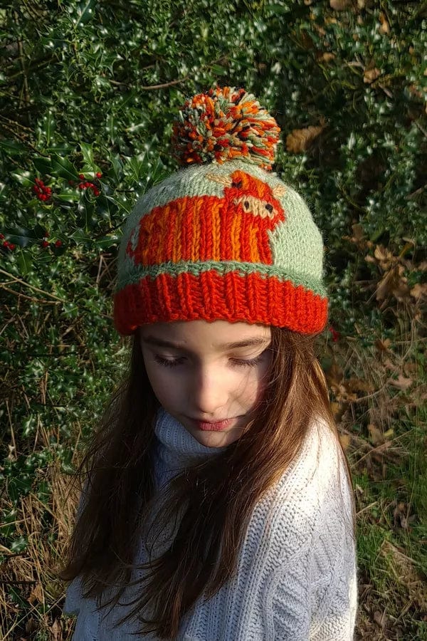 luscious scarves wool hats Pachamama Kids Animal Bobble Hat Highland Cow, Handmade , Fairtrade