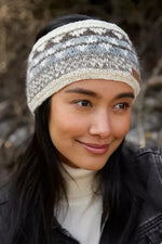 Load image into Gallery viewer, luscious scarves wool head band Pachamama Ladies Classic Fairisle Headband, Natural , Handknitted , Fairtrade
