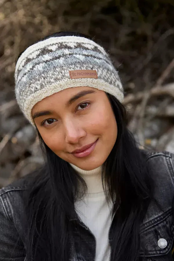 luscious scarves wool head band Pachamama Ladies Classic Fairisle Headband, Natural , Handknitted , Fairtrade