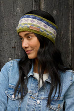 Load image into Gallery viewer, luscious scarves wool head band Pachamama Ladies Classic Fairisle Headband, Olive Green , Handknitted , Fairtrade
