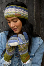 Load image into Gallery viewer, luscious scarves wool head band Pachamama Ladies Classic Fairisle Headband, Olive Green , Handknitted , Fairtrade

