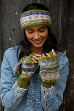 Load image into Gallery viewer, luscious scarves wool head band Pachamama Ladies Classic Fairisle Headband, Olive Green , Handknitted , Fairtrade

