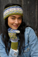 Load image into Gallery viewer, luscious scarves wool head band Pachamama Ladies Classic Fairisle Headband, Olive Green , Handknitted , Fairtrade
