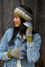 Load image into Gallery viewer, luscious scarves wool head band Pachamama Ladies Classic Fairisle Headband, Olive Green , Handknitted , Fairtrade
