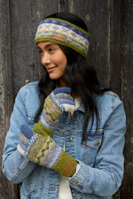 Load image into Gallery viewer, luscious scarves wool head band Pachamama Ladies Classic Fairisle Headband, Olive Green , Handknitted , Fairtrade
