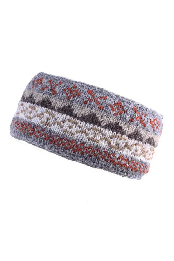 luscious scarves wool head band Pachamama Ladies Fairisle Headband, Grey , Handknitted , Fairtrade