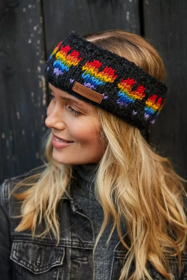 luscious scarves wool head band Pachamama Rainbow Heart Headband Charcoal , Handmade, Fairtrade