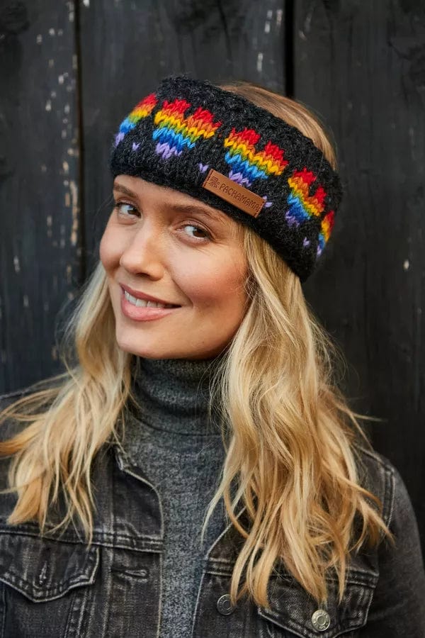 luscious scarves wool head band Pachamama Rainbow Heart Headband Charcoal , Handmade, Fairtrade