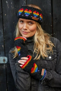 luscious scarves wool head band Pachamama Rainbow Heart Headband Charcoal , Handmade, Fairtrade