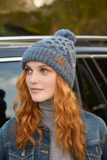 Load image into Gallery viewer, luscious scarves wool head band Pachamama Sheep (Merino) Roll Back Bobble Beanie Slate Blue
