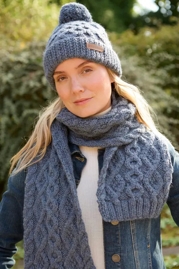 luscious scarves wool head band Pachamama Sheep (Merino) Roll Back Bobble Beanie Slate Blue