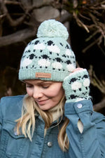 Load image into Gallery viewer, luscious scarves wool head band Pachamama Sheep (Merino) Roll Back Bobble Beanies GREEN
