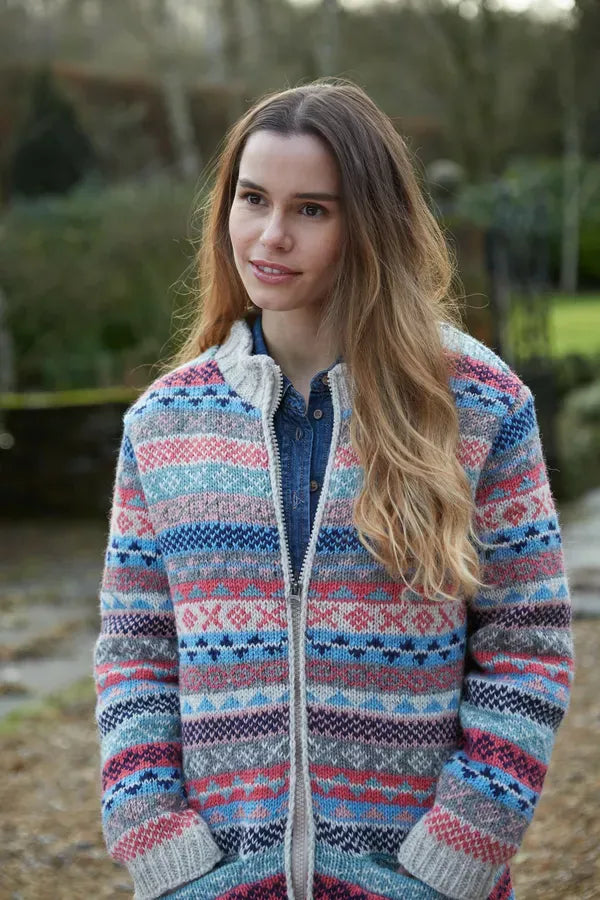 luscious scarves wool jacket Pachamama Classic Fairisle Lined Jacket Oatmeal