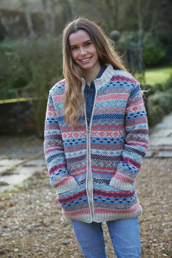 luscious scarves wool jacket Pachamama Classic Fairisle Lined Jacket Oatmeal