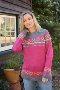 luscious scarves wool jumpers L Pachamama Iona Sweater Pink, Hand Made, Fairtrade