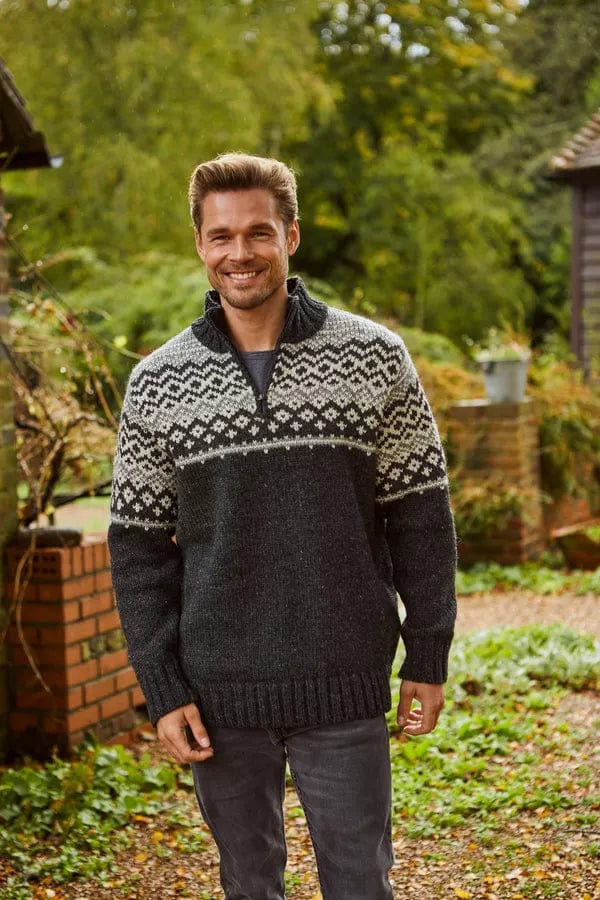 luscious scarves wool jumpers L/XL Pachamama Men's Jorvik Half Zip Charcoal , Fairtrade, Handmade